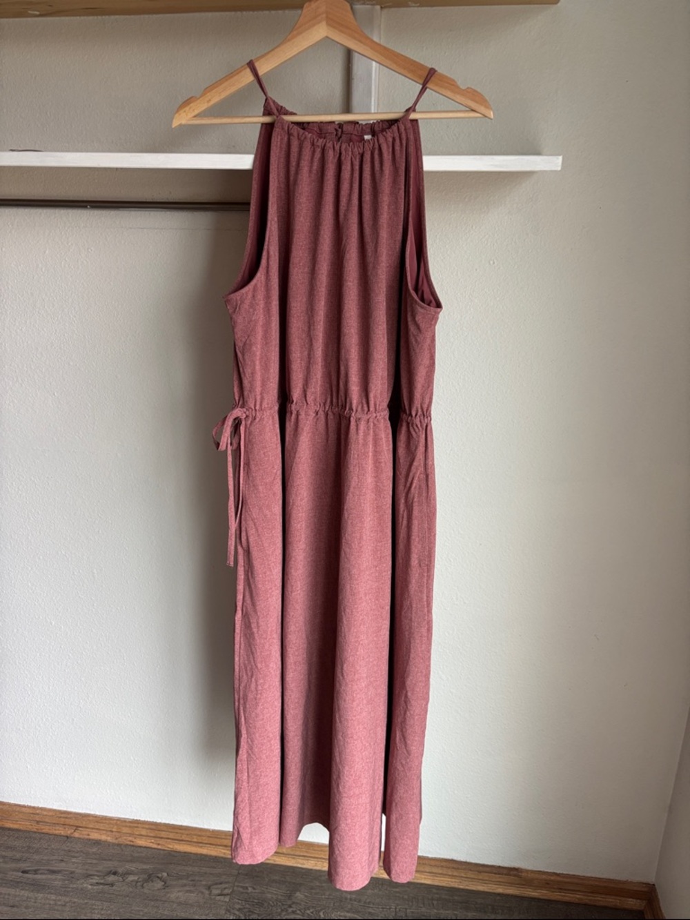 SOMA Dress Ever Stretch Travel Built in Bra Halter Midi Pink Rose XL
